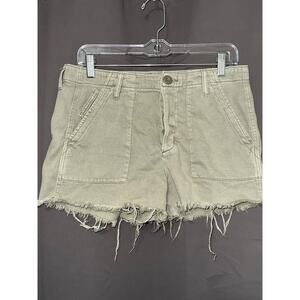 American Eagle Khaki Denim Shorts Frayed Hem Button Fly Size 10
